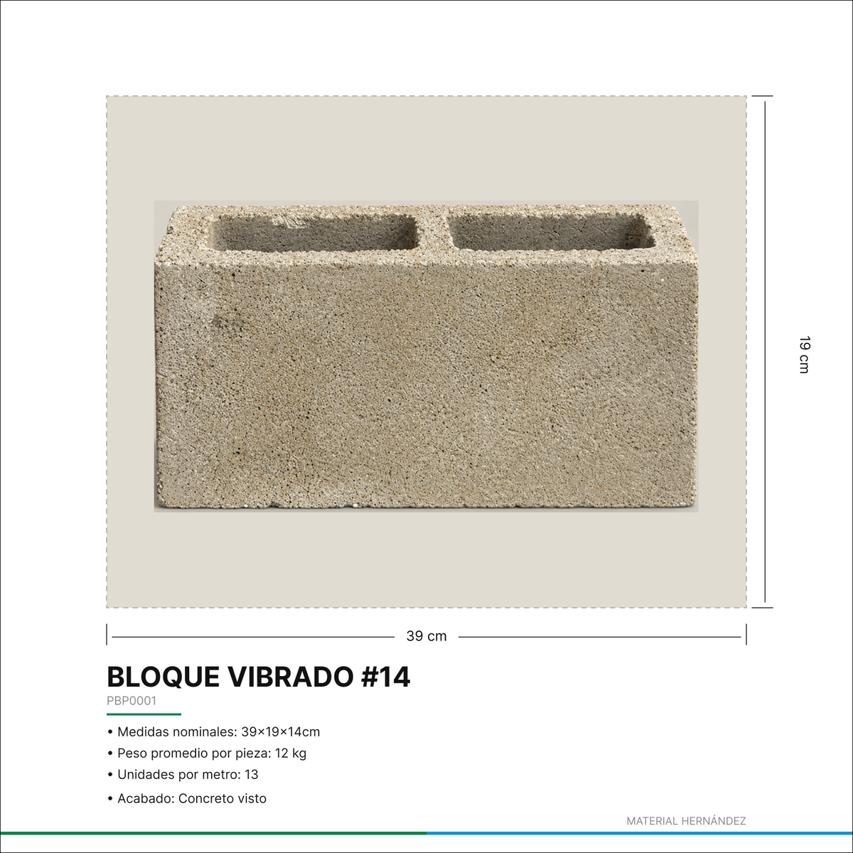 Bloque Vibrado #14 de Concreto 39 × 19 × 14 cm