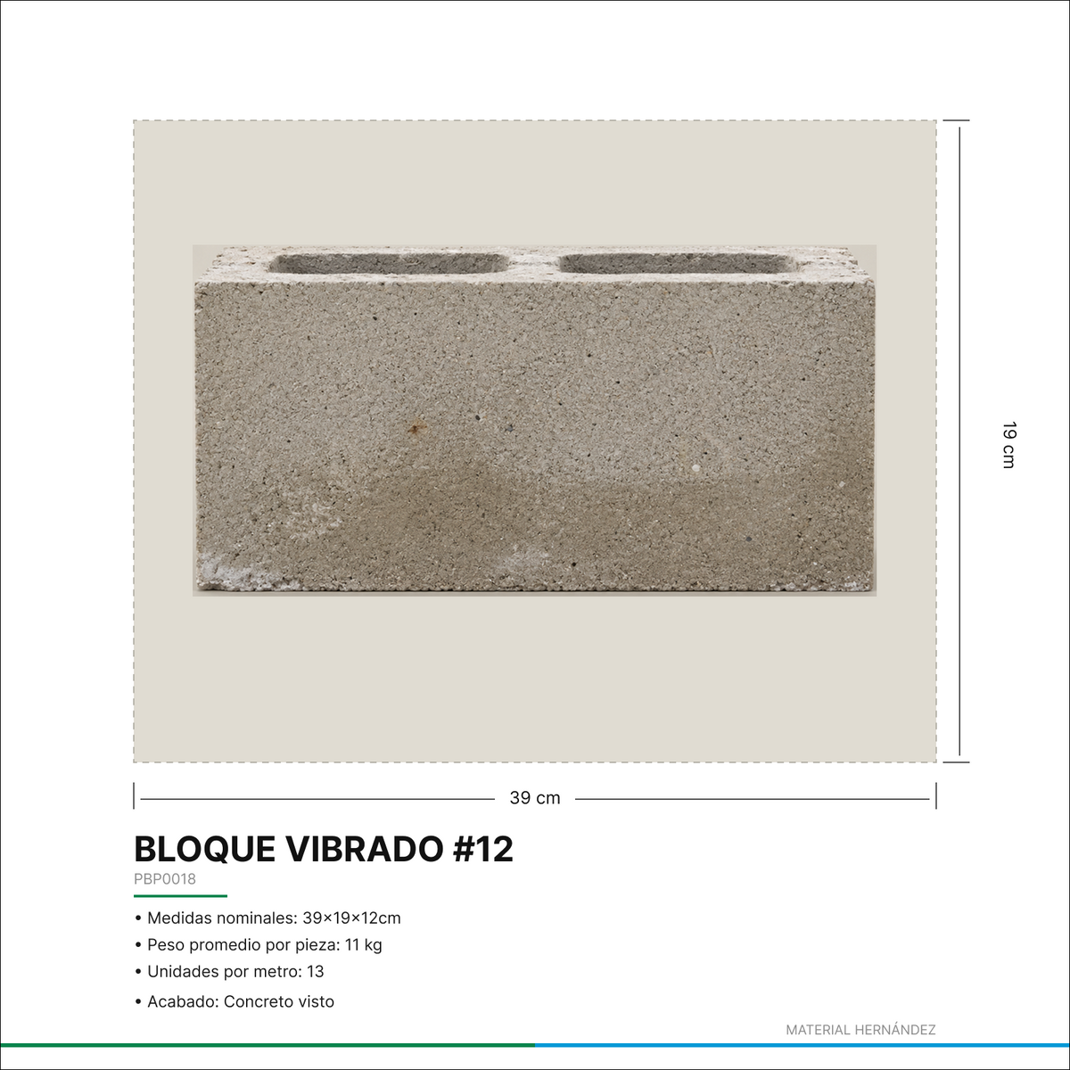 Bloque Vibrado #12 de Concreto 39x19x12 cm